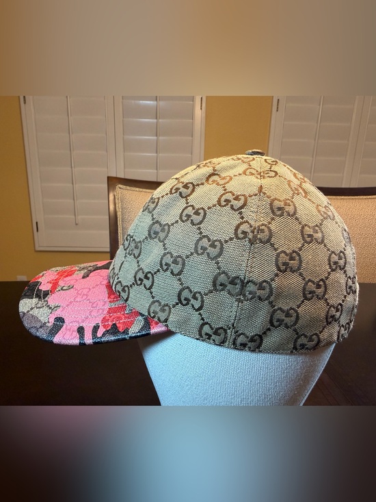 New Authentic Gucci GG Supreme Logo Baseball Hat Tan Pink Size L main image 4